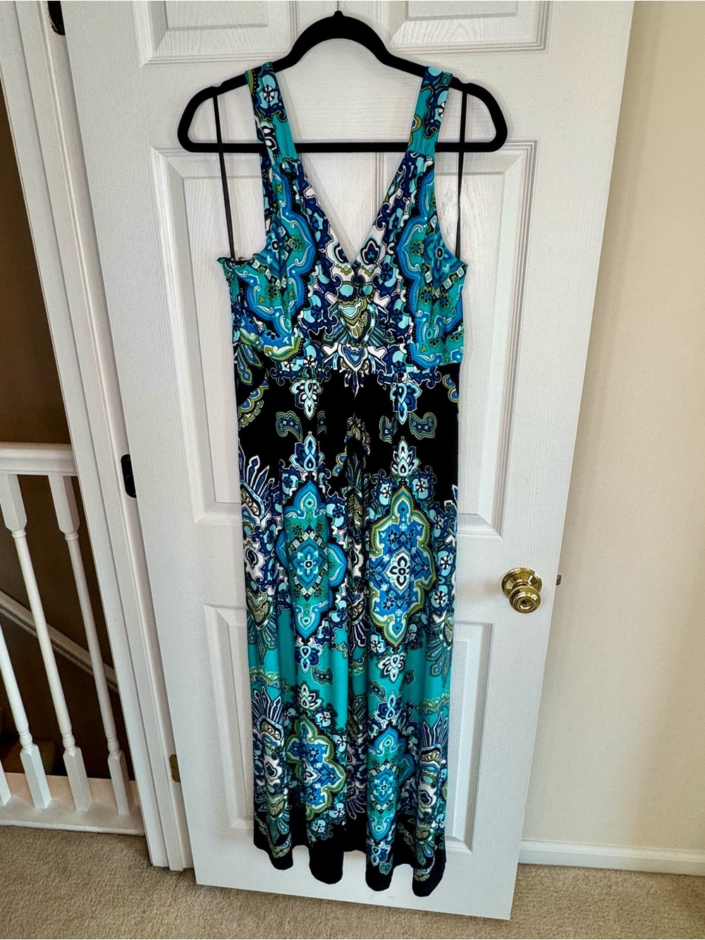 Maxi Flowy Summer Sundress Black & Teal Ombre Paisley Boho Festival Large - Picture 3 of 7